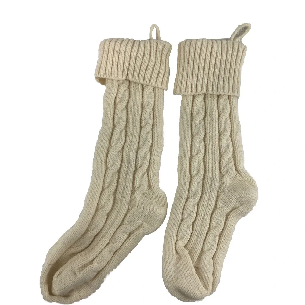 2 Ivory Stockings Christmas Decoration Soft Plush Knit 18